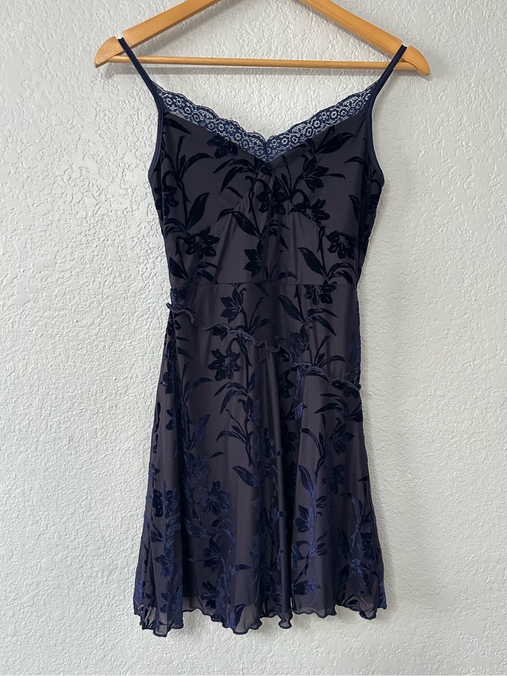 Cider Floral Velvet Burnout Lace Trim Slip Dress Dark Romantic Whimsigoth XXS